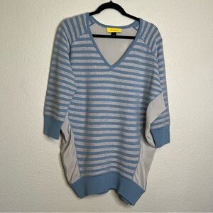 St. John Blue & Gray Striped Women's Silk Wool Sweater Oversized Size Small